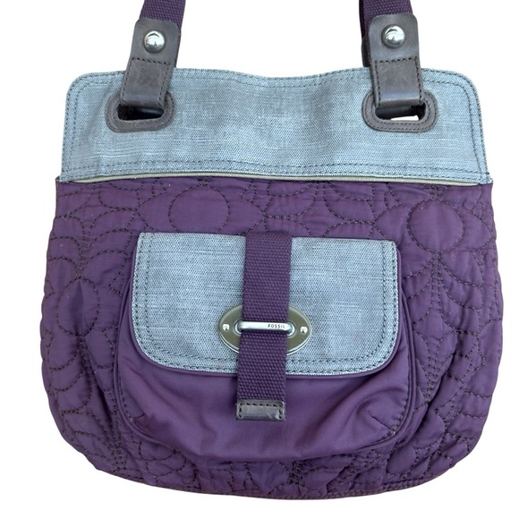 Fossil Purple Quilted Tote Satchel Handbag - Picture 2 of 8